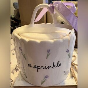Rae Dunn Ceramic Jar with Purple Floral Design
